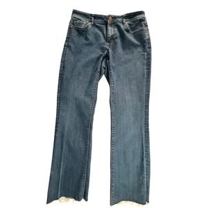 Loft Curvy Bootcut Jeans Women 8/29 Blue Excellent Raw Hem Stretch Denim